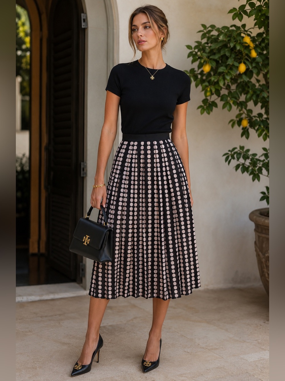 TORY BURCH RAISA SILK PLEATED POLKA DOT SKIRT - SIZE 8